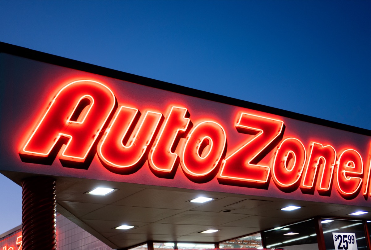 Dallas, TX/USA Oct 2019: AutoZone store sign during the evening. AutoZone is a popular auto parts retailer