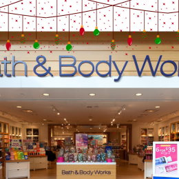 Bath & Body Works store with Christmas lights