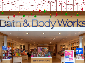 Bath & Body Works store with Christmas lights