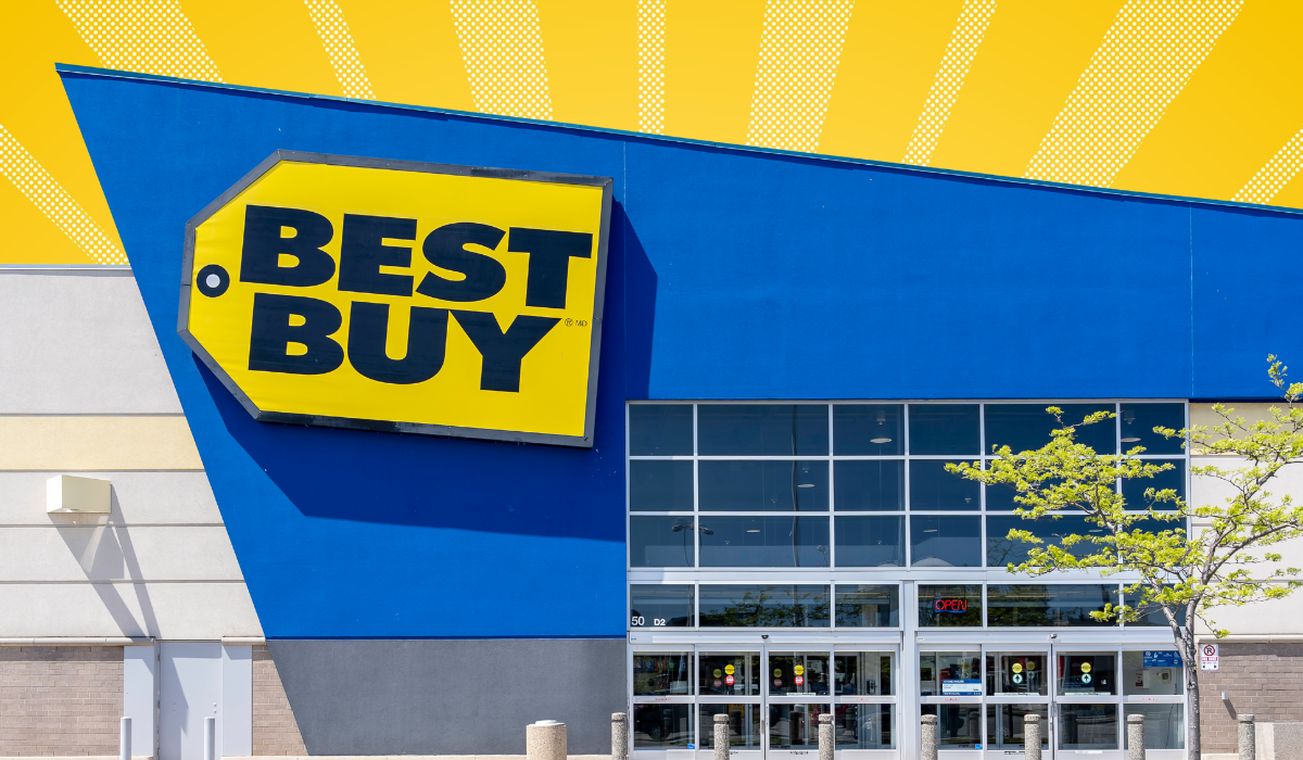 Best Buy store with a yellow background