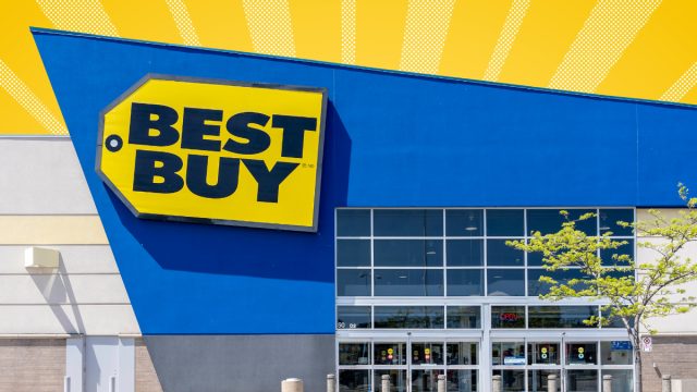 Best Buy store with a yellow background