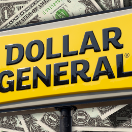 Dollar General sign with dollar bills in the background