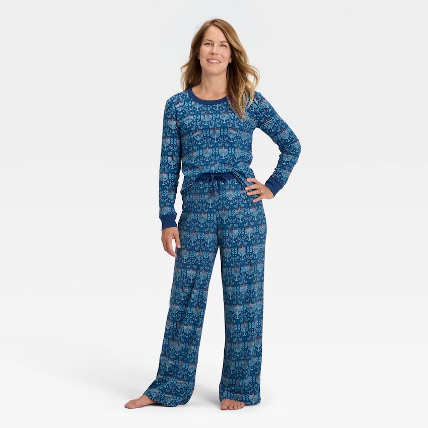 Hanukkah Ribbed Long Sleeve Shirt and Pants Holiday Matching Family Pajama Set
