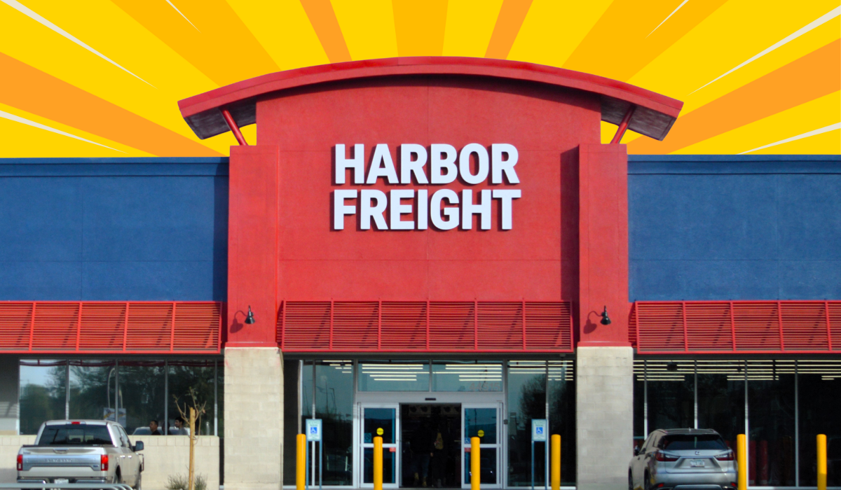 Harbor Freight store with a yellow-orange background
