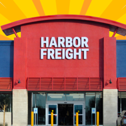 Harbor Freight store with a yellow-orange background