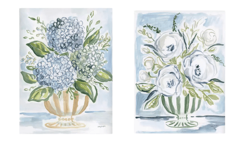 blue and green floral artwork