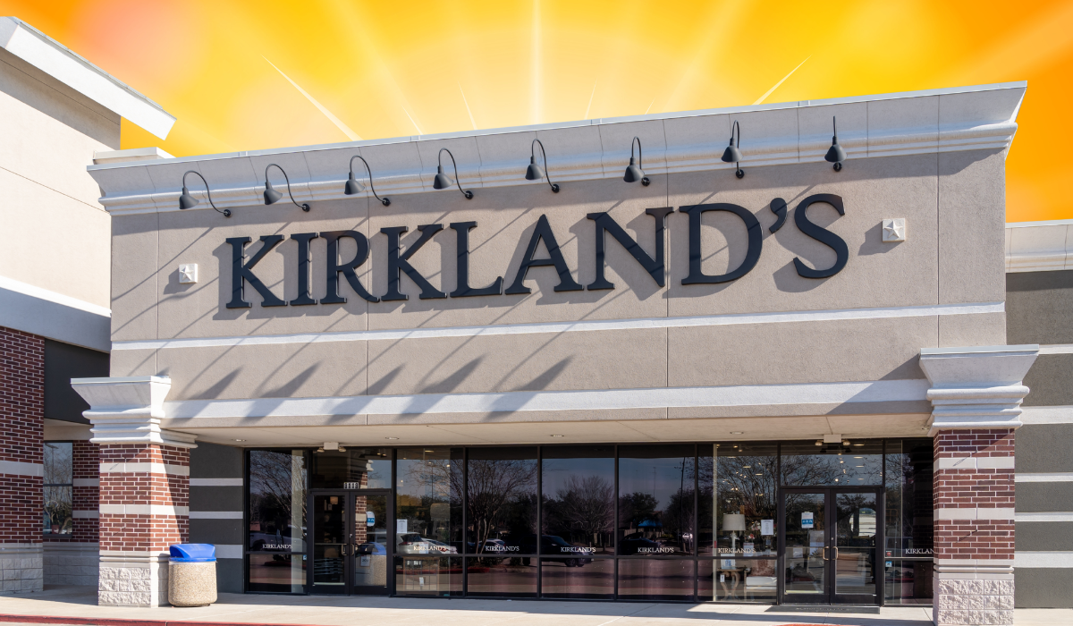 A Kirkland's Home store with an orange-yellow background
