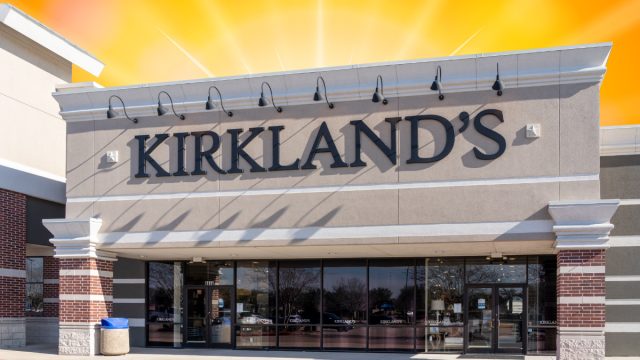 A Kirkland's Home store with an orange-yellow background