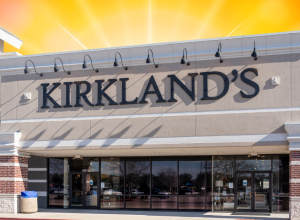 A Kirkland's Home store with an orange-yellow background