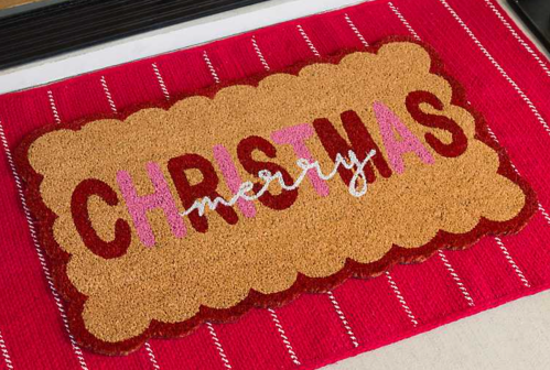 pink and red Christmas doormat