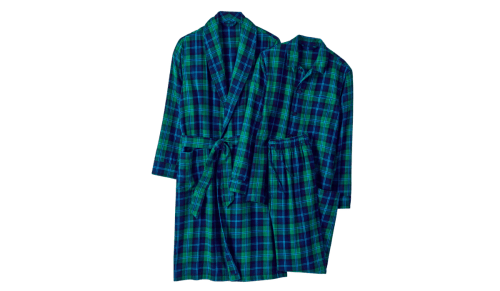 Lands End men's flannel pajama set in blue and green