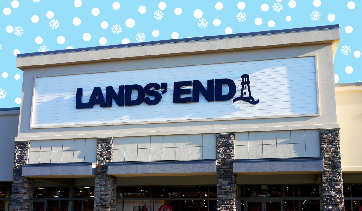 Lands' End store with a blue background