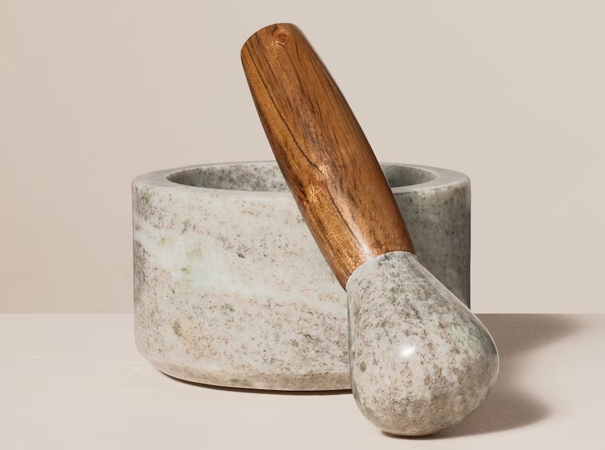 Marble & Wood Mortar and Pestle Set