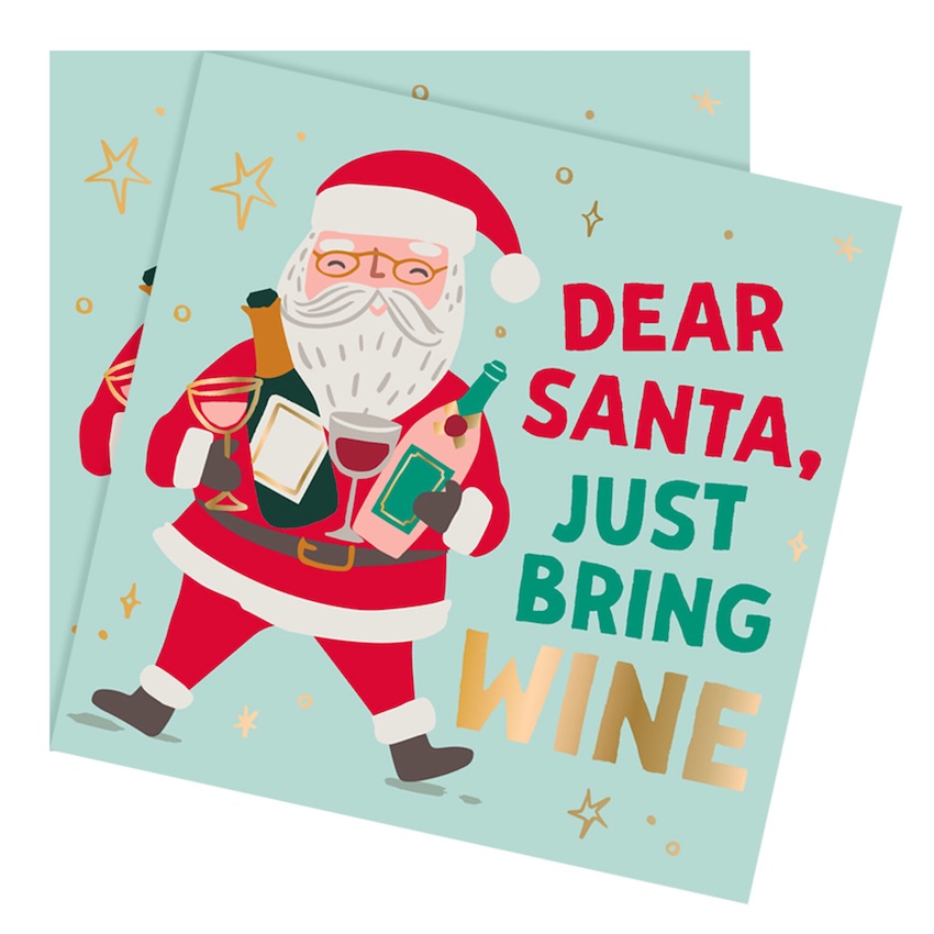 Blue Dear Santa Just Bring Wine Beverage Napkins