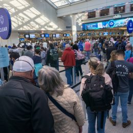 A busy security line at an airport
