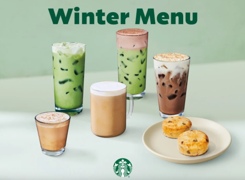 display of items from Starbucks winter 2026 menu