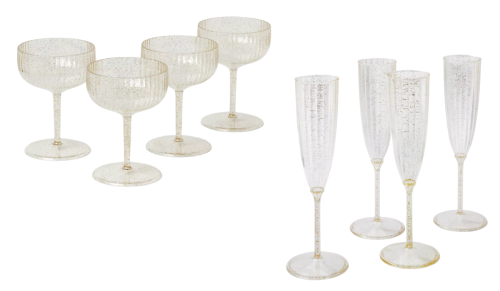 New Year's Eve plastic champagne coupes and flutes