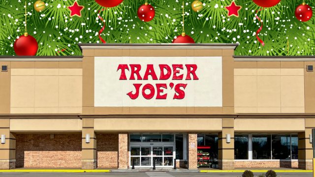 Trader Joe's store with a Christmas background