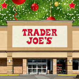 Trader Joe's store with a Christmas background