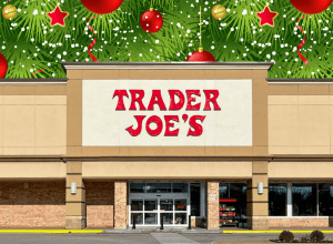 Trader Joe's store with a Christmas background