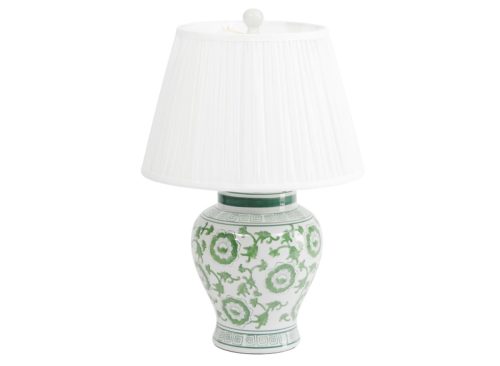BROOKS BROTHERS 15.5x23 Chinoiserie Ceramic Pleated Linen Shade Table Lamp