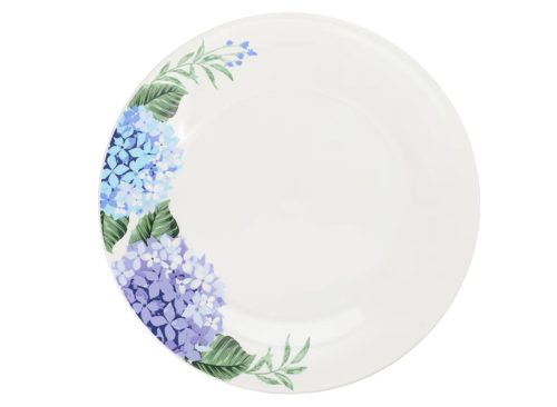 Blue Hydrangea-Printed White Stoneware Plate