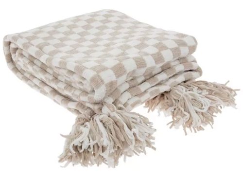 Darsee & David's Taupe Handloom Chenille Checkered Throw Blanket