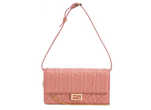 FENDI Made In Italy Nappa Leather F F Baguette Wallet On Chain Strap