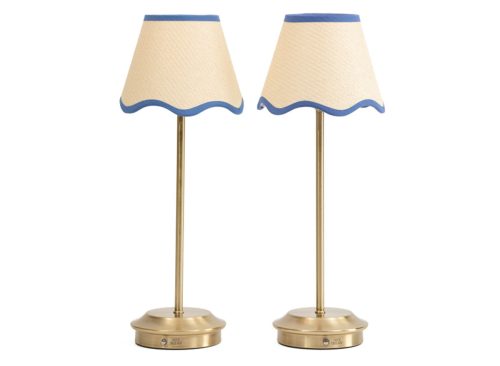 LILLIAN AUGUST 2pk 18in Rechargeable Brass Plated Table Lamps With Rattan Shade
