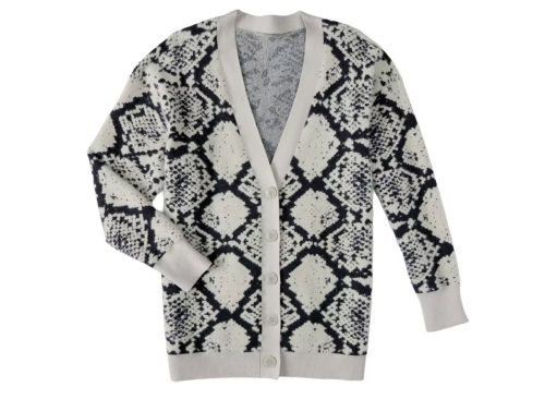 Ladies Button Front Cardigan - Snakeskin, S/M