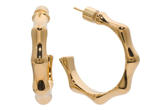 MILOR GOLD Made In Italy 14kt Gold Bamboo Style Hoop Earrings