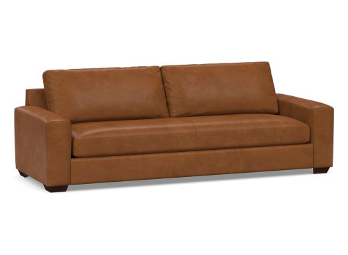 Open Box: Big Sur Square Arm Leather Grand Sofa 105", 2X1, Down Blend Wrapped Cushions - Vintage Caramel