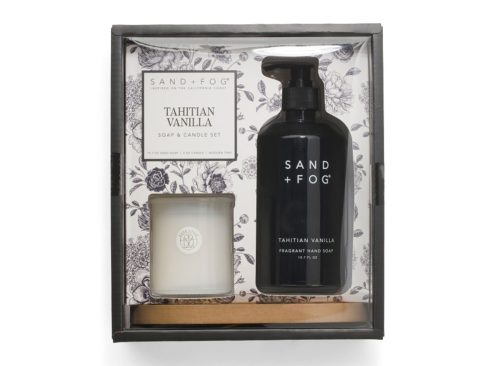 SAND AND FOG 3pc Soap And Candle With Wood Tray Set