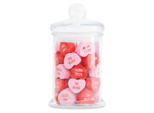 SWEETHEARTS Set Of 36 Wooden Hearts In Glass Jar