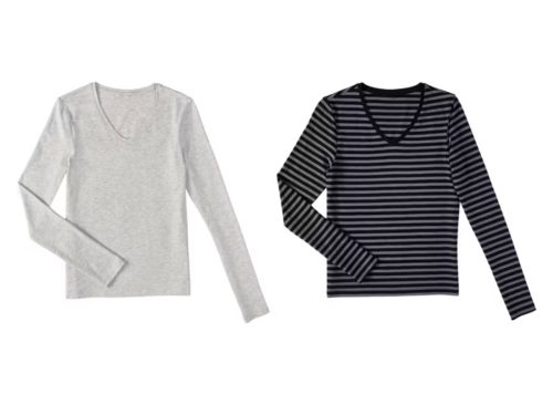 Serra 2 Pack Ladies Basic Tops - Grey & Black, L