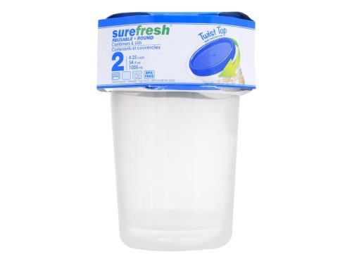 Surefresh 34-oz. Reusable Tall Plastic Containers with Lids