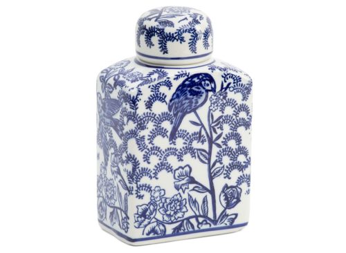 THREE HANDS 8.75in Bird Chinoiserie Ceramic Jar With Lid