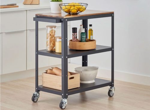 TRINITY 3-tier Metal Kitchen Cart with Acacia Top