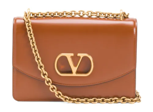 VALENTINO GARAVANI Made In Italy Leather Vain Shoulder Bag With Signature Logo Detail