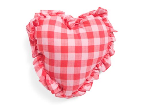 VALERIE & AMELIA 16in Gingham Heart Ruffle Pillow