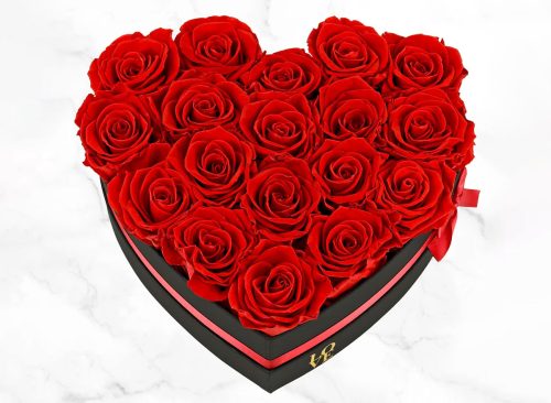 Valentine's Day Red Forever Roses with Black Box, 18-stems