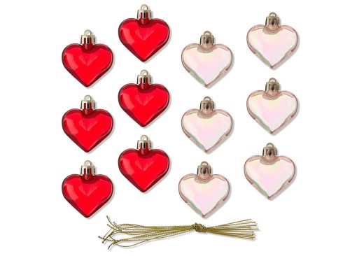 Way To Celebrate Heart Ornament Decorations, Red and Iridescent, 12 Count