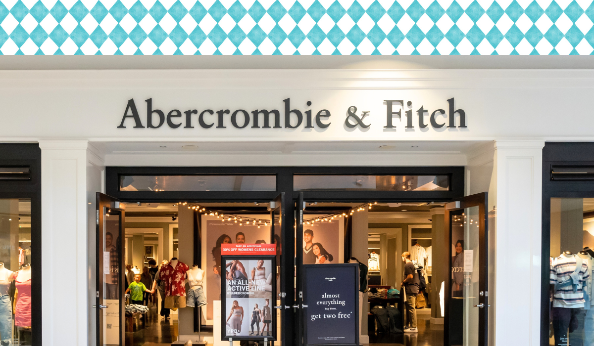 Abercrombie & Fitch store with a blue and white checked background