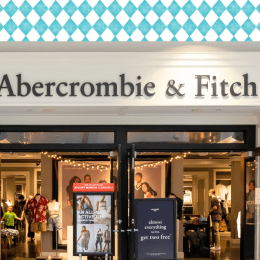 Abercrombie & Fitch store with a blue and white checked background
