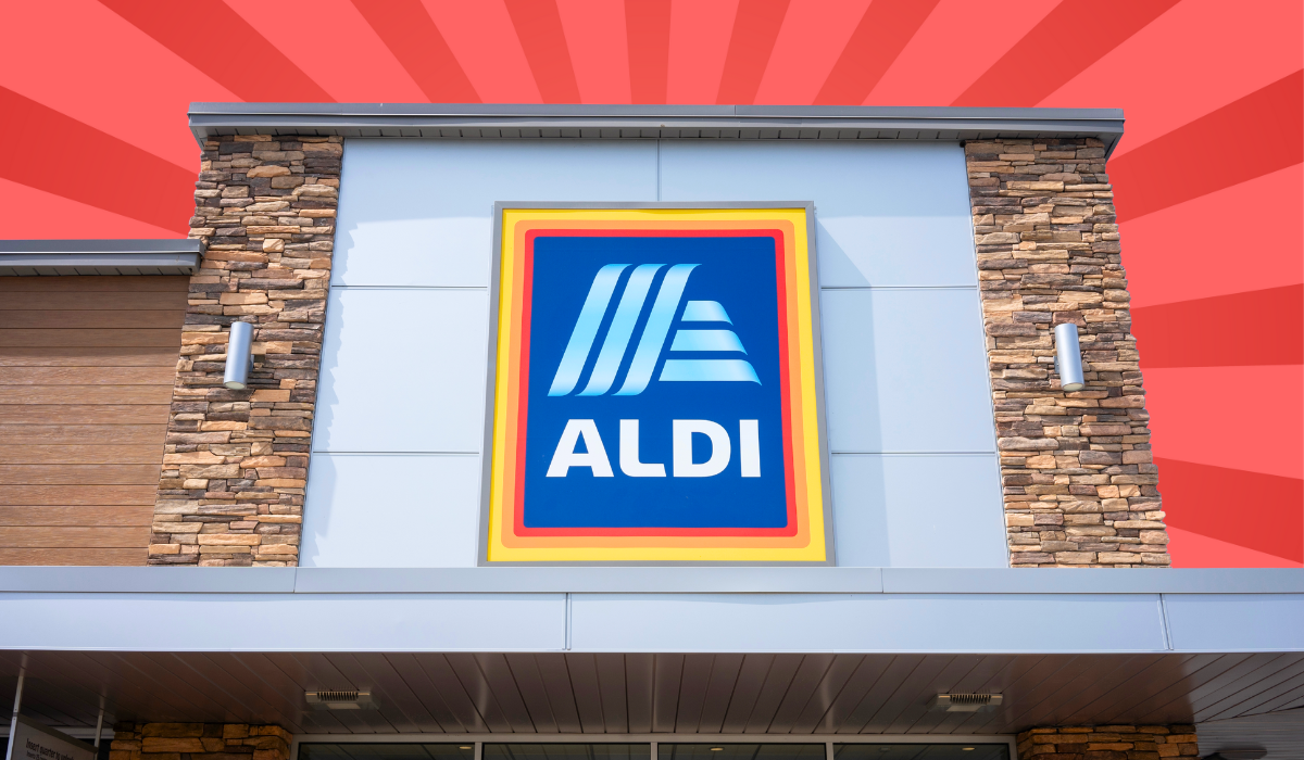 Aldi store with a red background