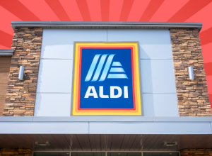 Aldi store with a red background
