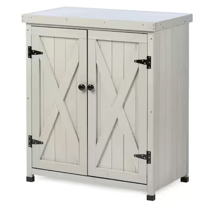 Anqtovp Weatherproof Solid Wood 31.5 x 17.7 x 36 in. Outdoor Kitchen Cabinet with Metal Tabletop Shelves for Patio Garden