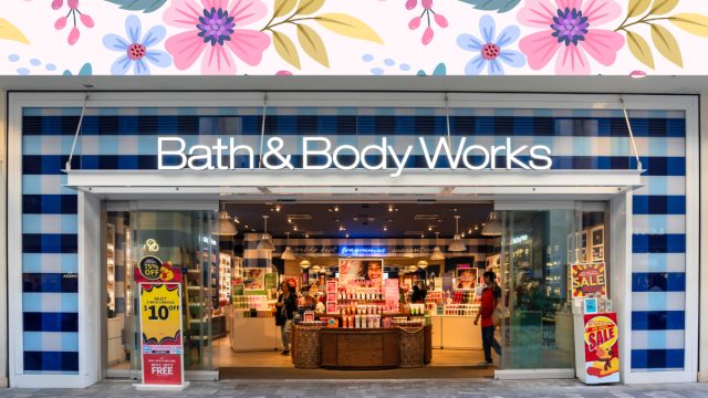 Bath & Body Works store with a floral background