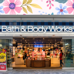 Bath & Body Works store with a floral background