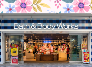 Bath & Body Works store with a floral background